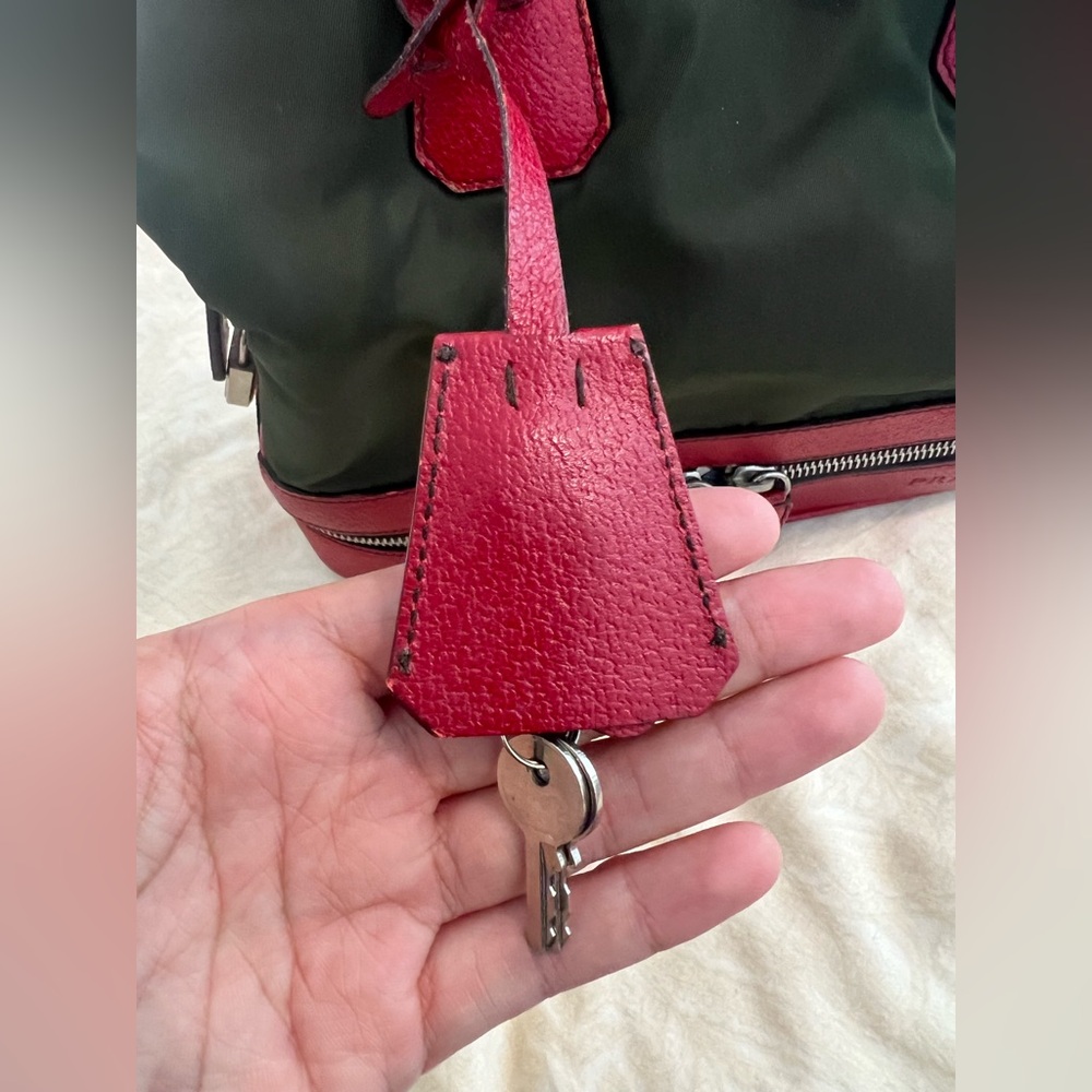 Vintage Prada Green and Red Nylon Top-Handle Satchel - Picture 11 of 15